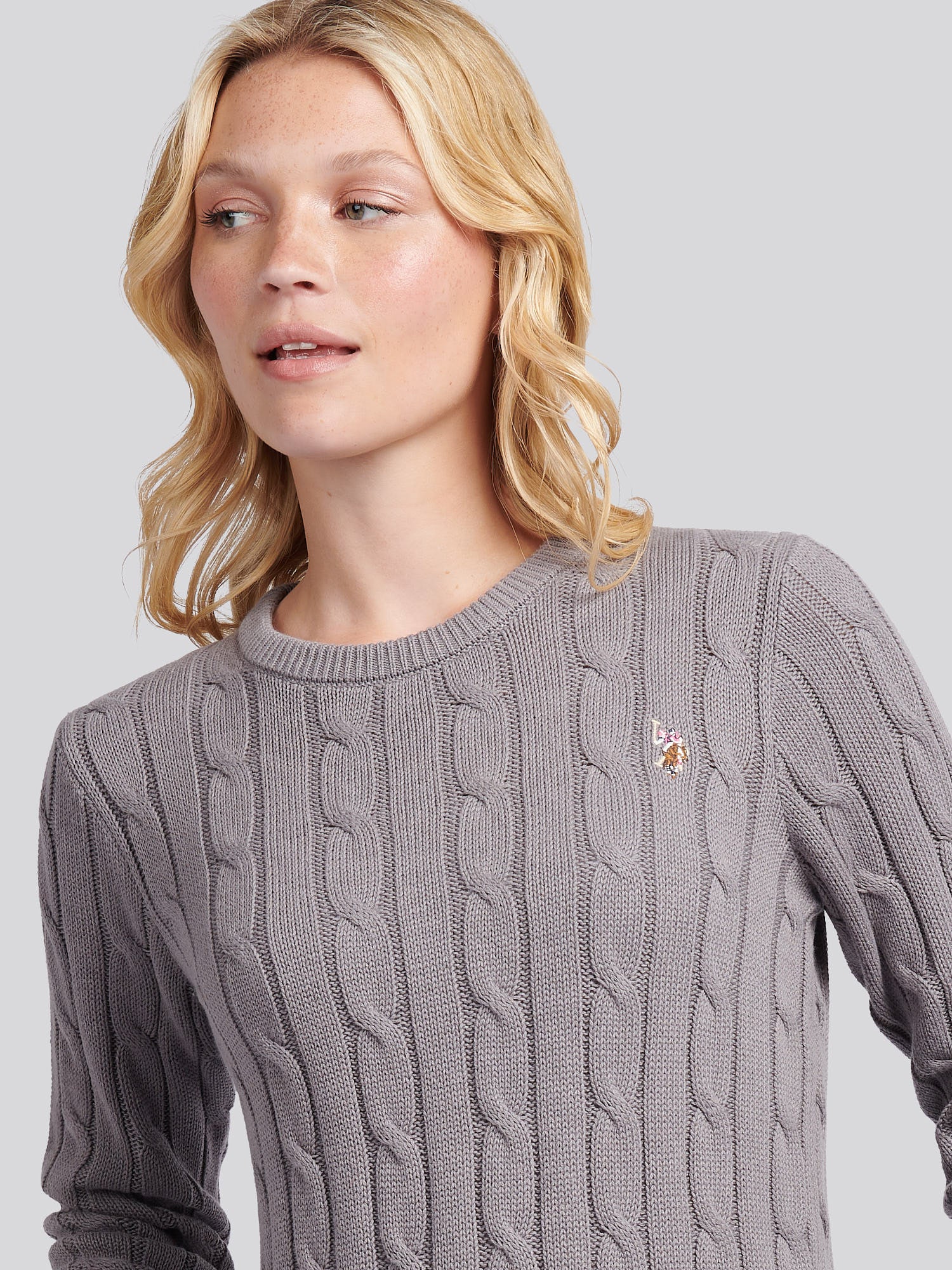Womens Crew Neck Cable Jumper Silver Filigree - Image 2