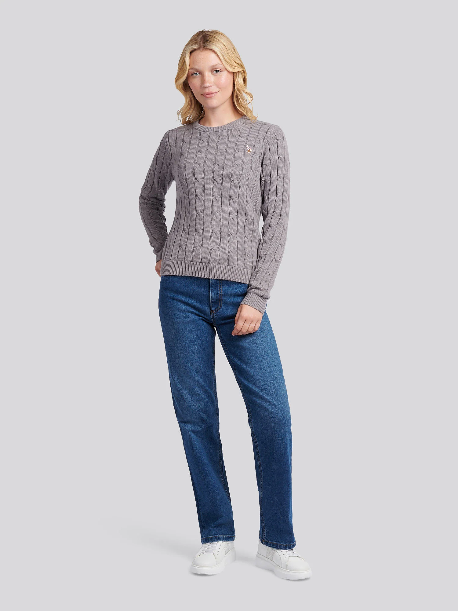 Womens Crew Neck Cable Jumper Silver Filigree - Image 3