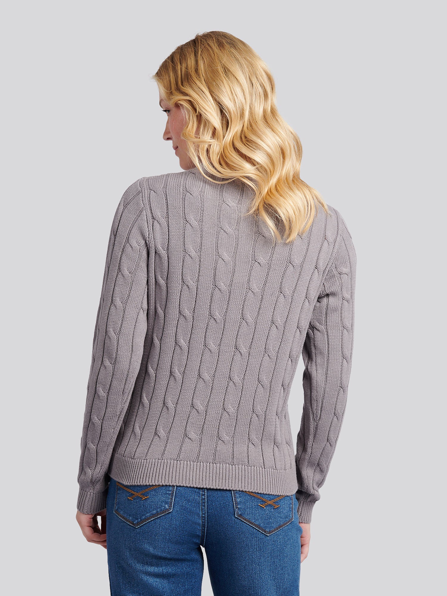 Womens Crew Neck Cable Jumper Silver Filigree - Image 4