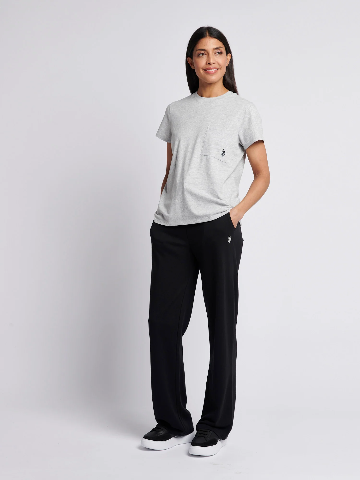 Womens Crew Neck Pocket T-Shirt in Pearl Grey Marl - Image 3
