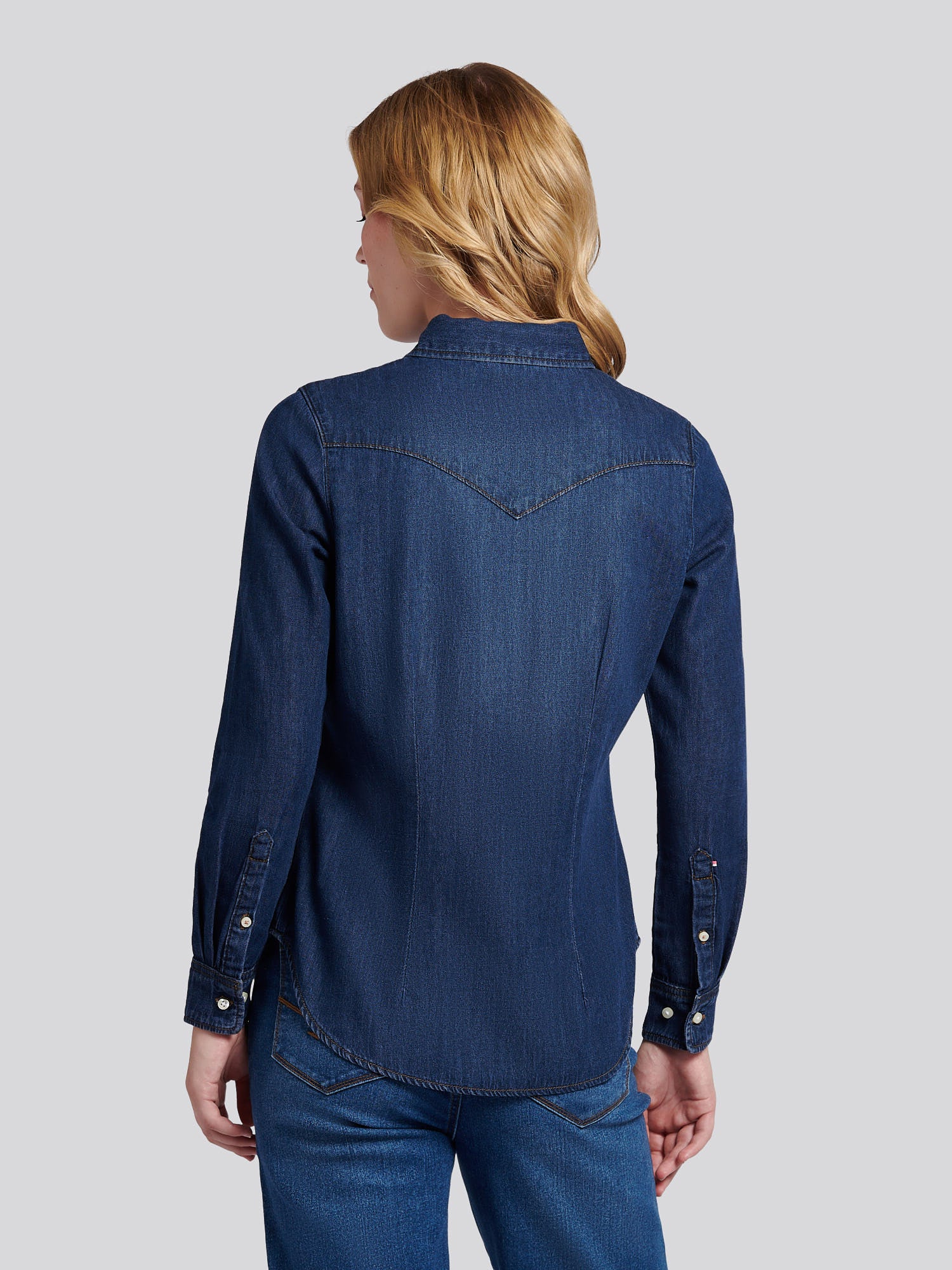 Womens Denim Shirt in Dark Blue Wash - Image 4