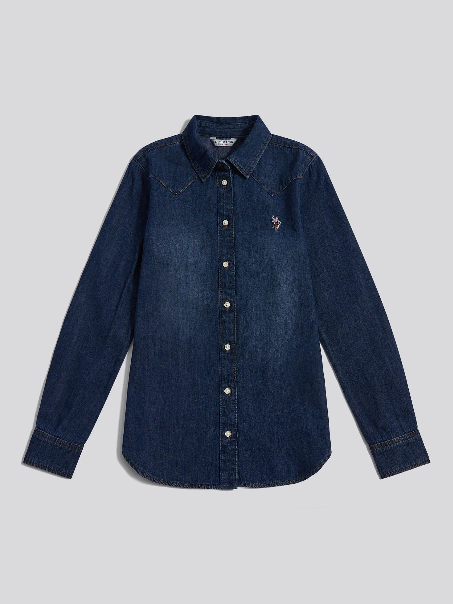 Womens Denim Shirt in Dark Blue Wash - Image 5