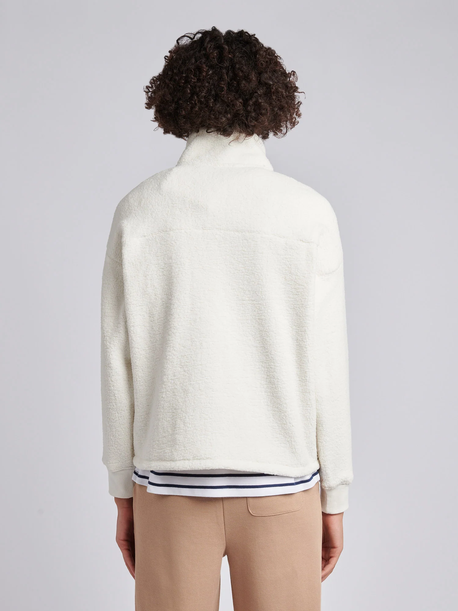 Womens Double Horsemen Borg 1/4 Zip in Marshmallow - Image 4