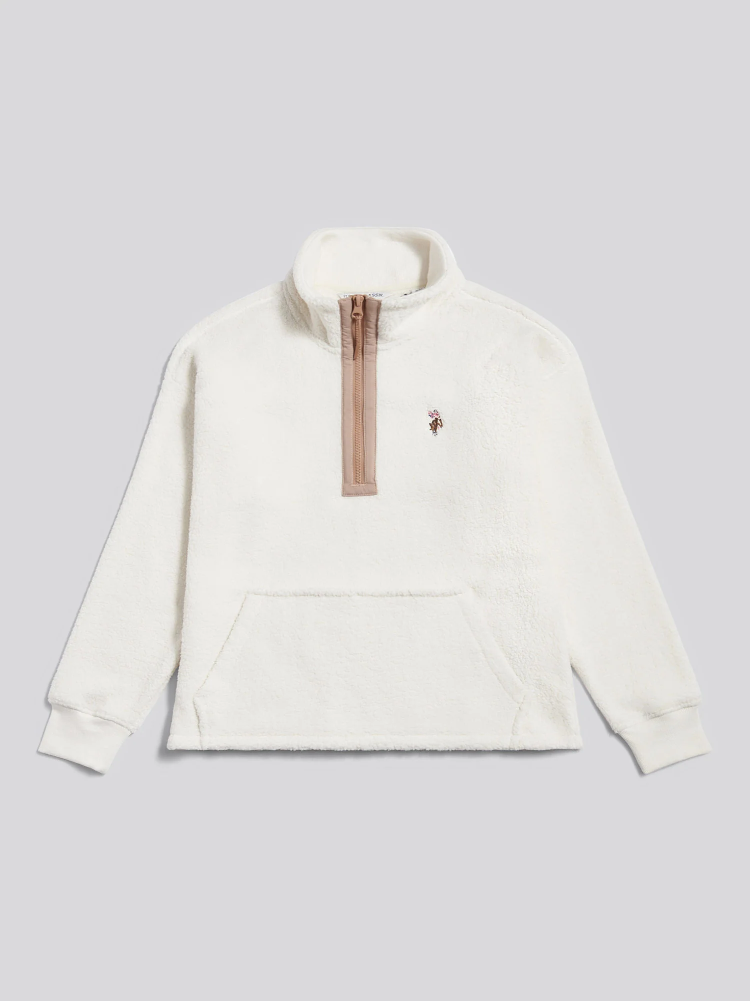 Womens Double Horsemen Borg 1/4 Zip in Marshmallow - Image 5