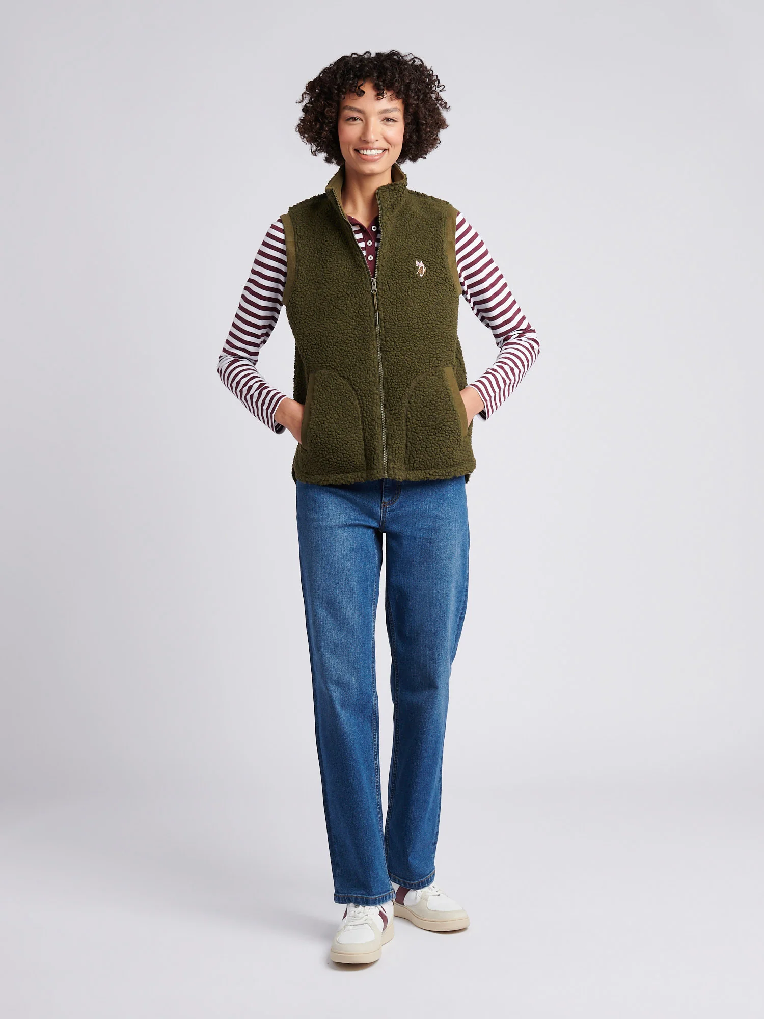 Womens Double Horsemen Borg Gilet in Kalamata Green - Image 3
