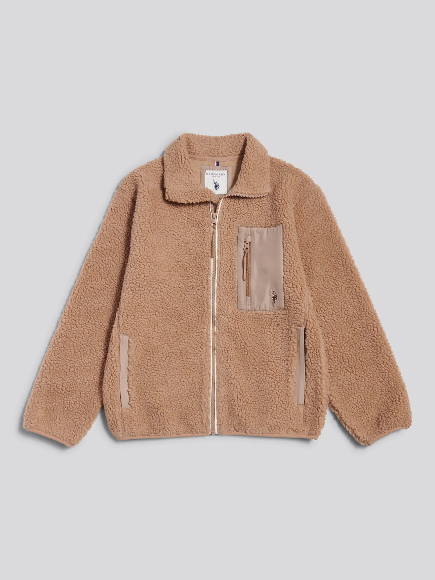 Womens Double Horsemen Borg Zip Funnel in Natural - Image 10