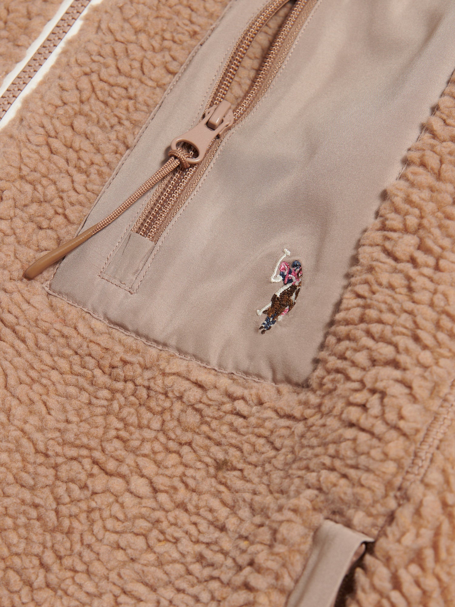 Womens Double Horsemen Borg Zip Funnel in Natural - Image 12