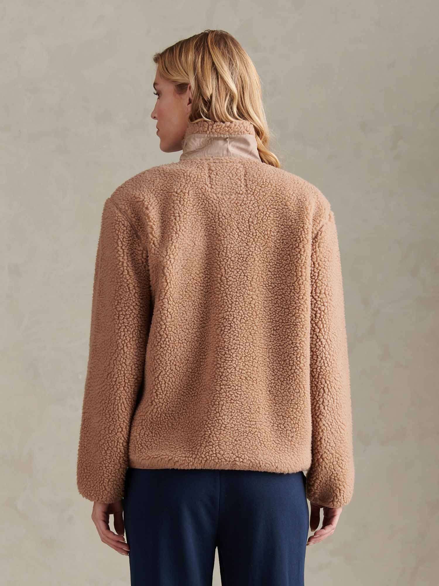Womens Double Horsemen Borg Zip Funnel in Natural - Image 4