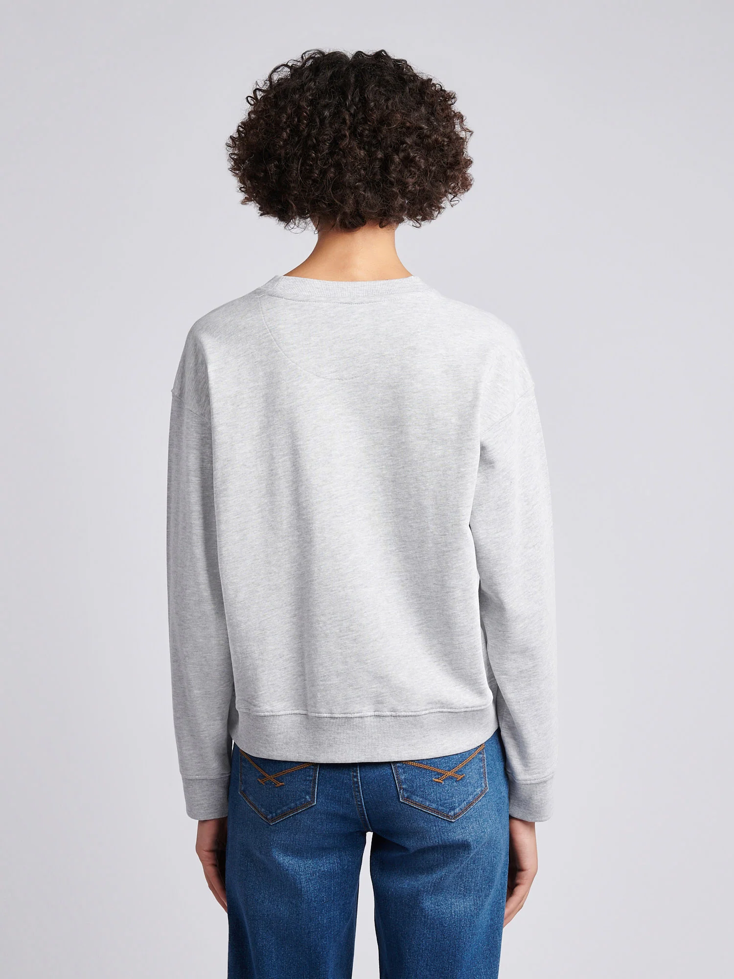 Womens Double Horsemen Crew Sweatshirt in Pearl Grey Marl - Image 4