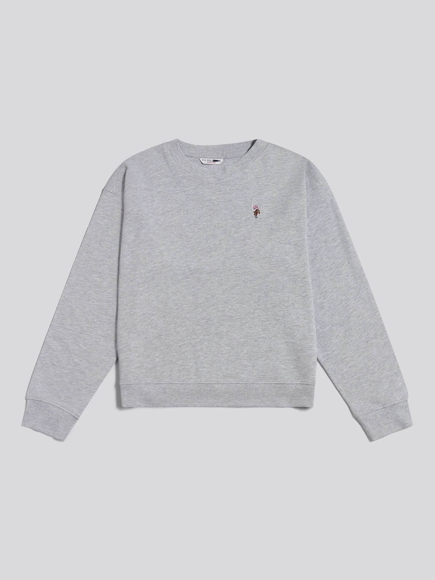 Womens Double Horsemen Crew Sweatshirt in Pearl Grey Marl - Image 6