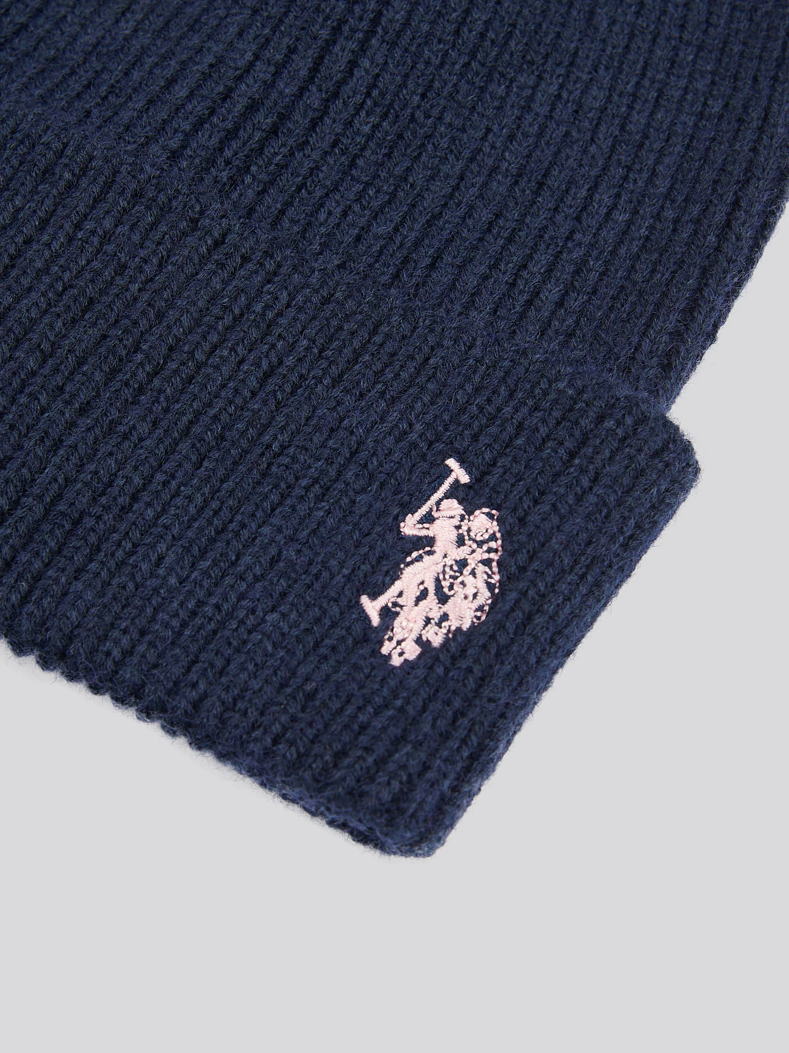 Womens Double Horsemen Knit Beanie in Navy Iris - Image 4