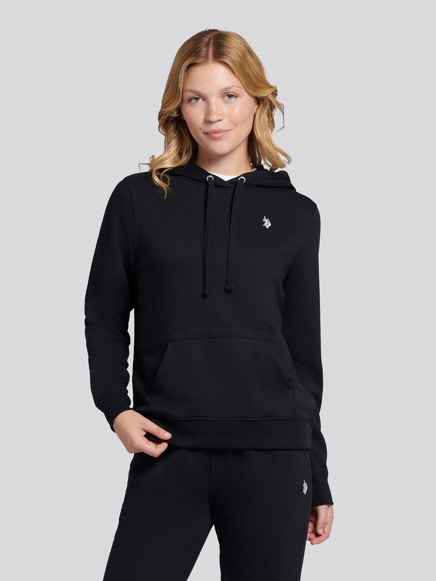Womens Double Horsemen Loopback Hoodie in Black