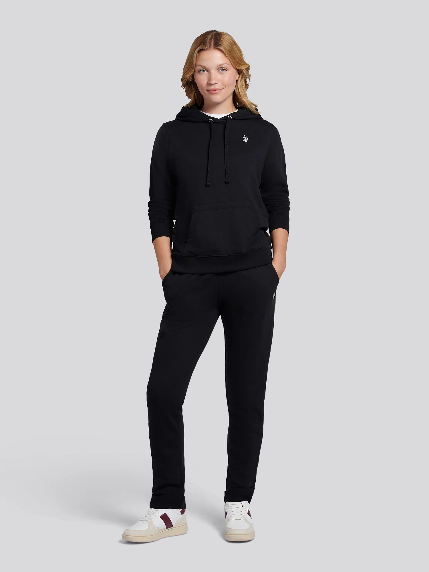 Womens Double Horsemen Loopback Hoodie in Black - Image 3