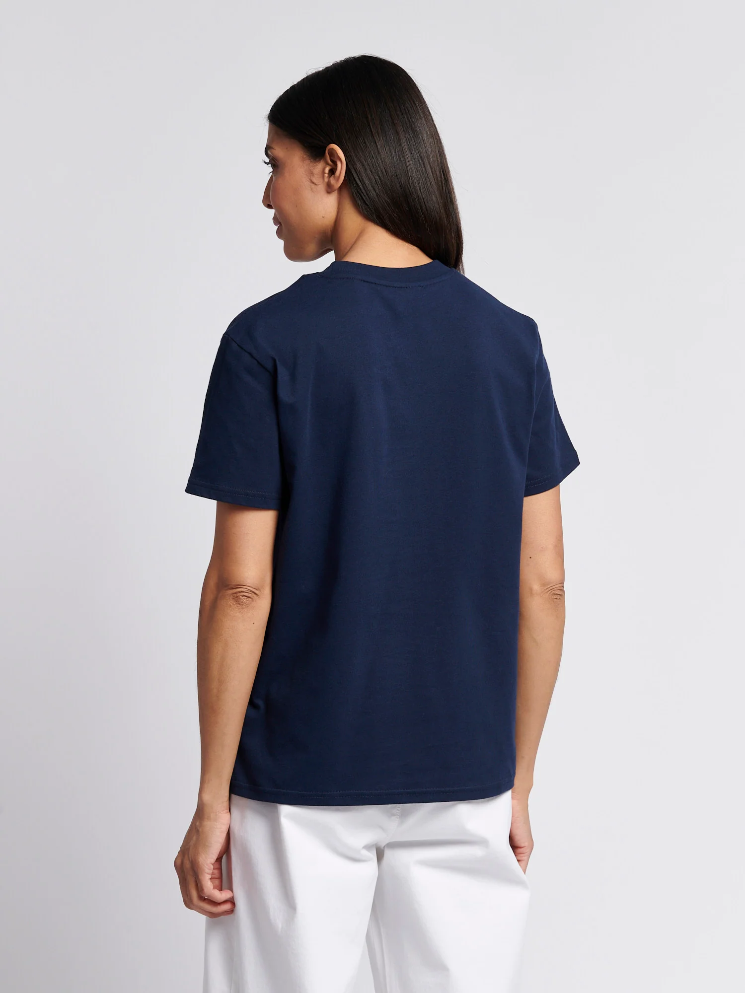 Womens Double Horsemen Print Crew Neck T-Shirt in Navy Iris - Image 4