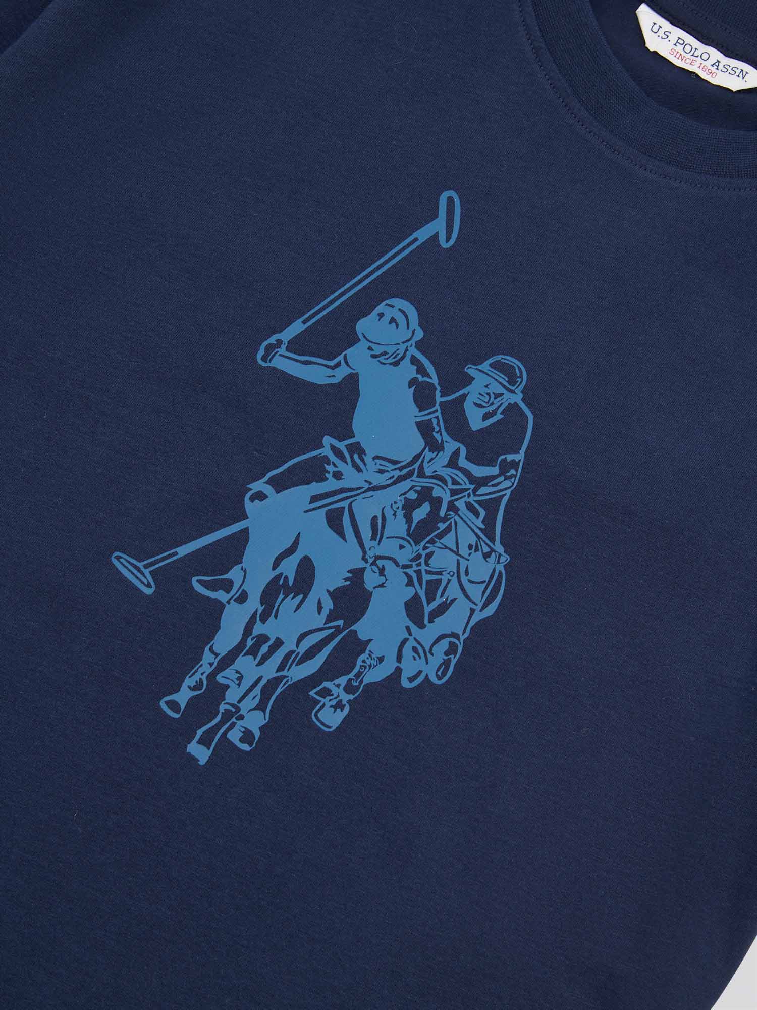 Womens Double Horsemen Print Crew Neck T-Shirt in Navy Iris - Image 7