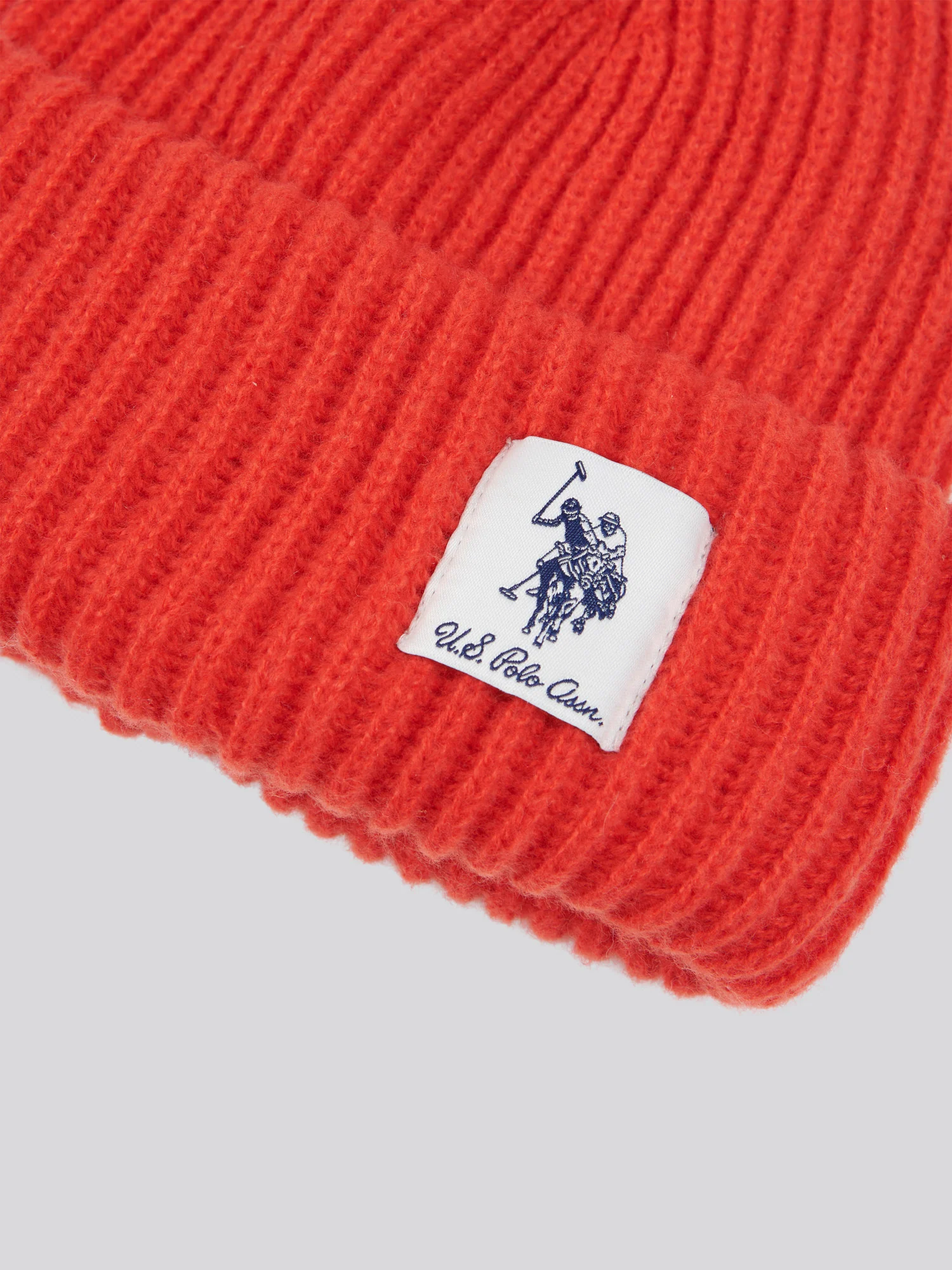 Womens Double Horsemen Woven Patch Beanie in Aura Orange - Image 3