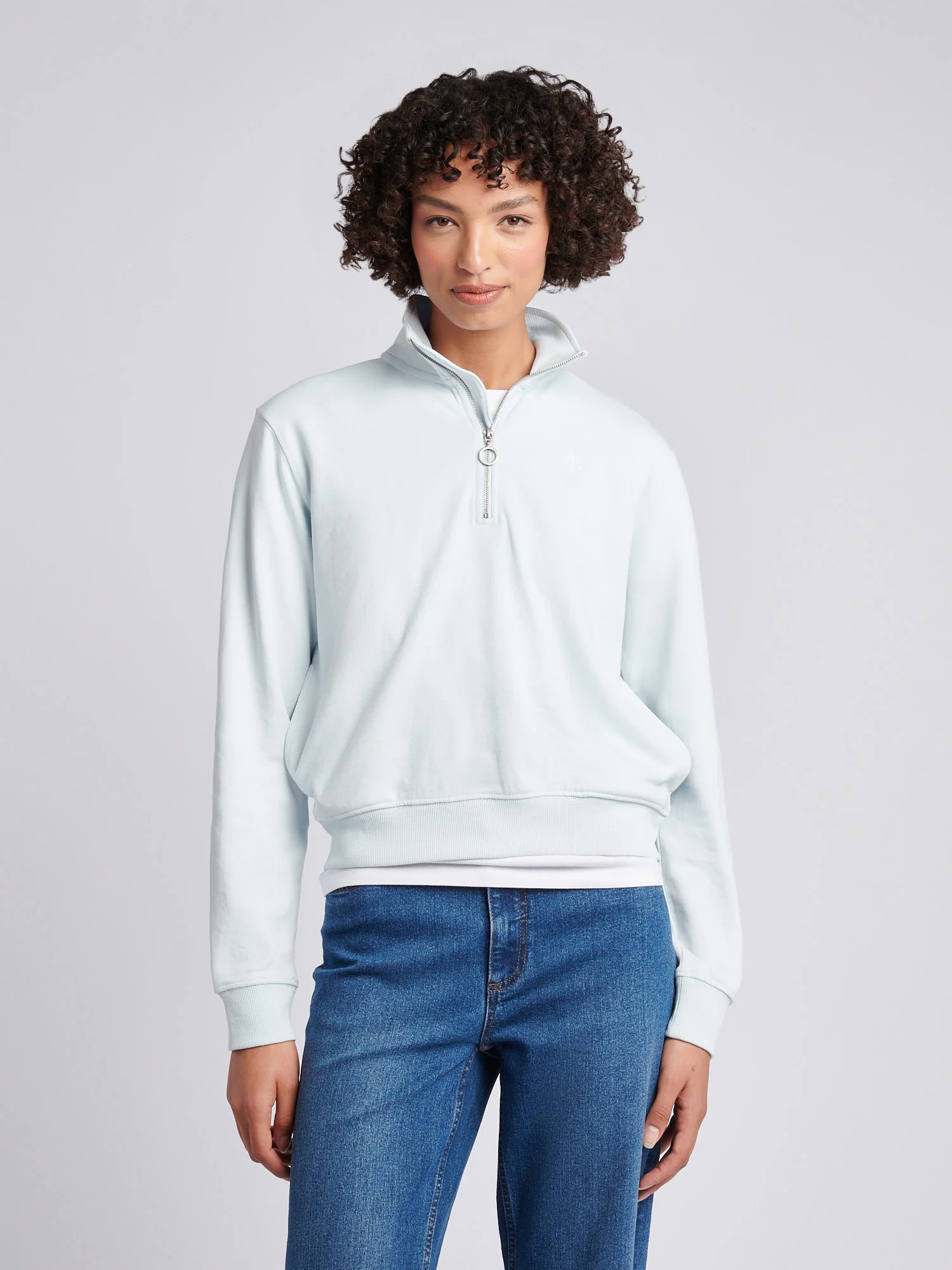 Womens Double Horsemen ¼ Zip Sweat in Ballad Blue