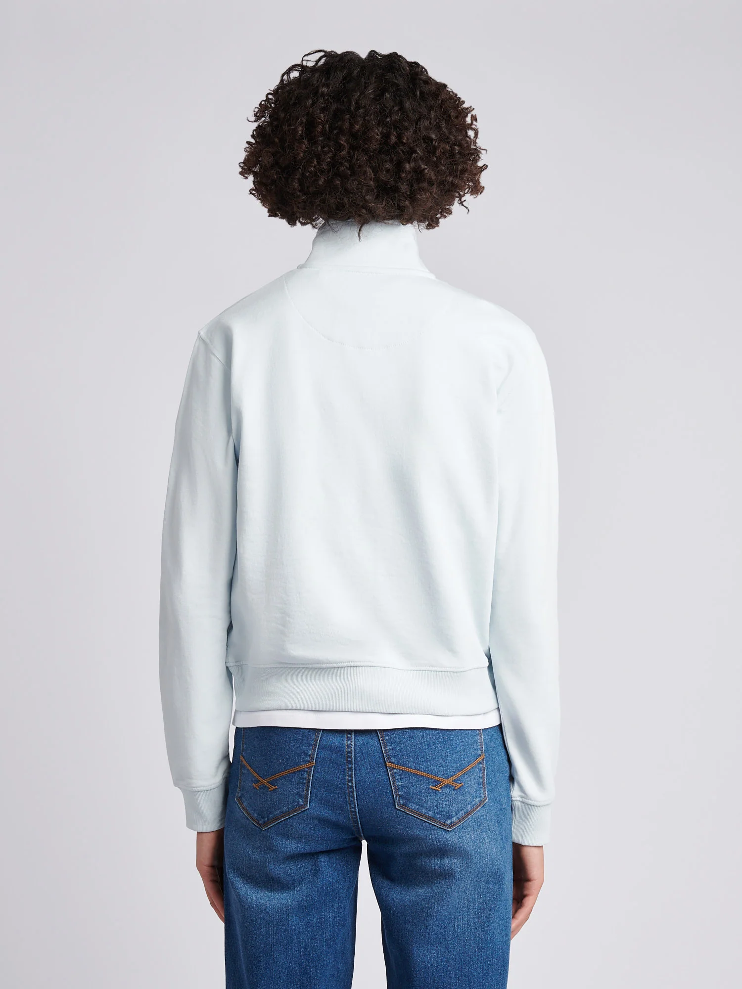 Womens Double Horsemen ¼ Zip Sweat in Ballad Blue - Image 4