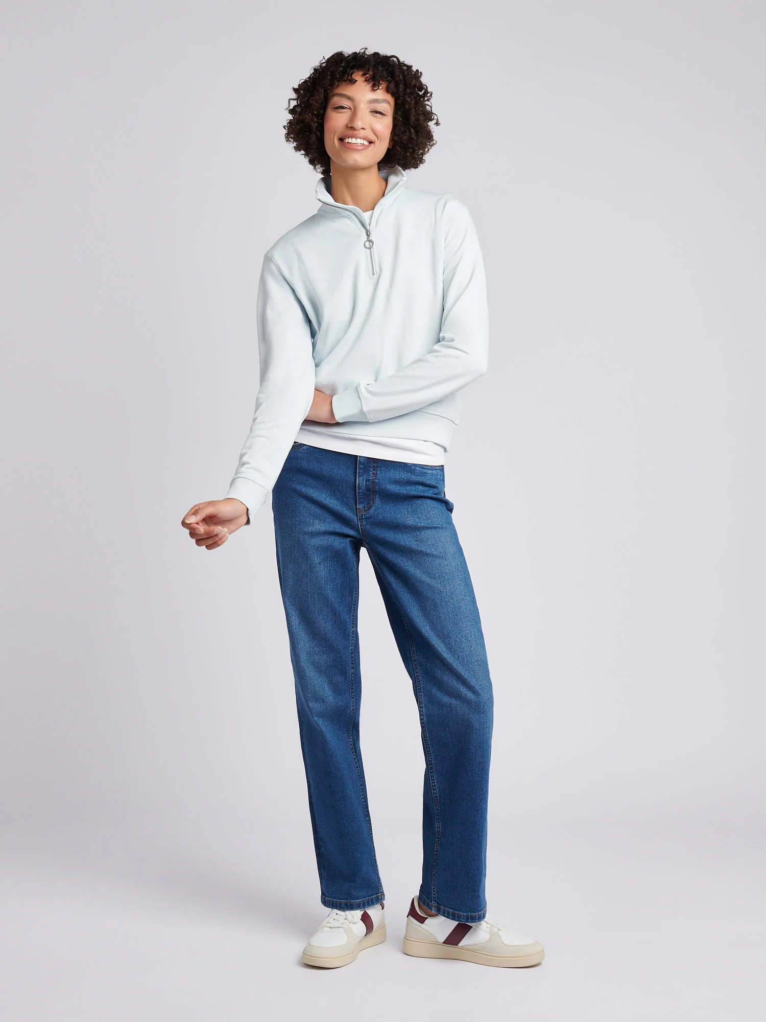 Womens Double Horsemen ¼ Zip Sweat in Ballad Blue - Image 5