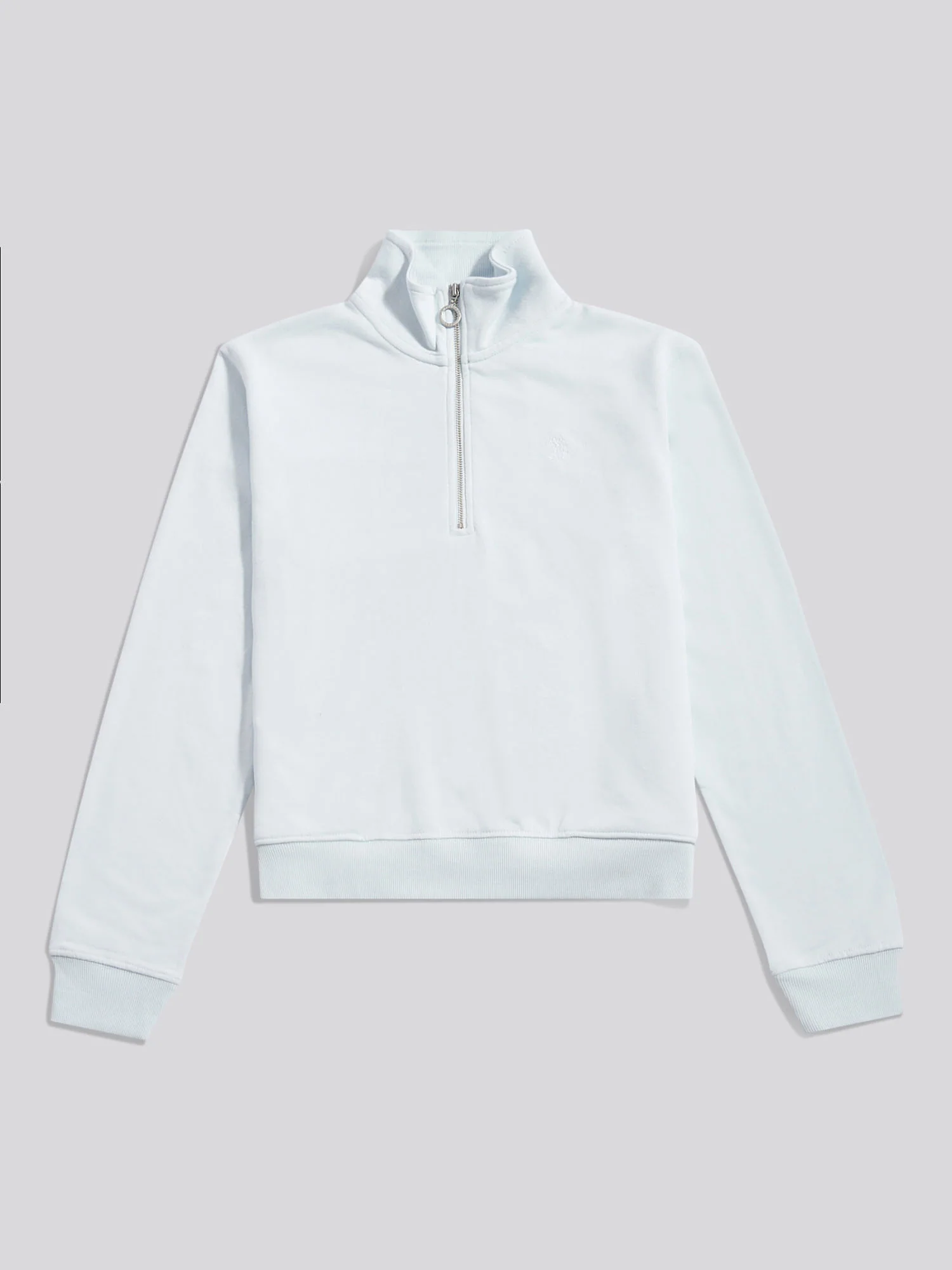 Womens Double Horsemen ¼ Zip Sweat in Ballad Blue - Image 6