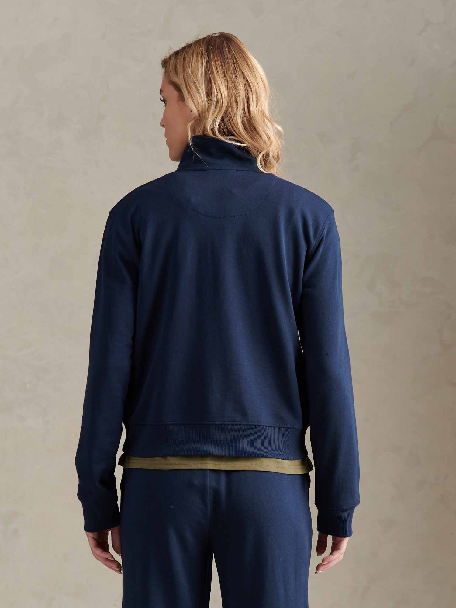 Womens Double Horsemen ¼ Zip Sweat in Navy Iris - Image 4