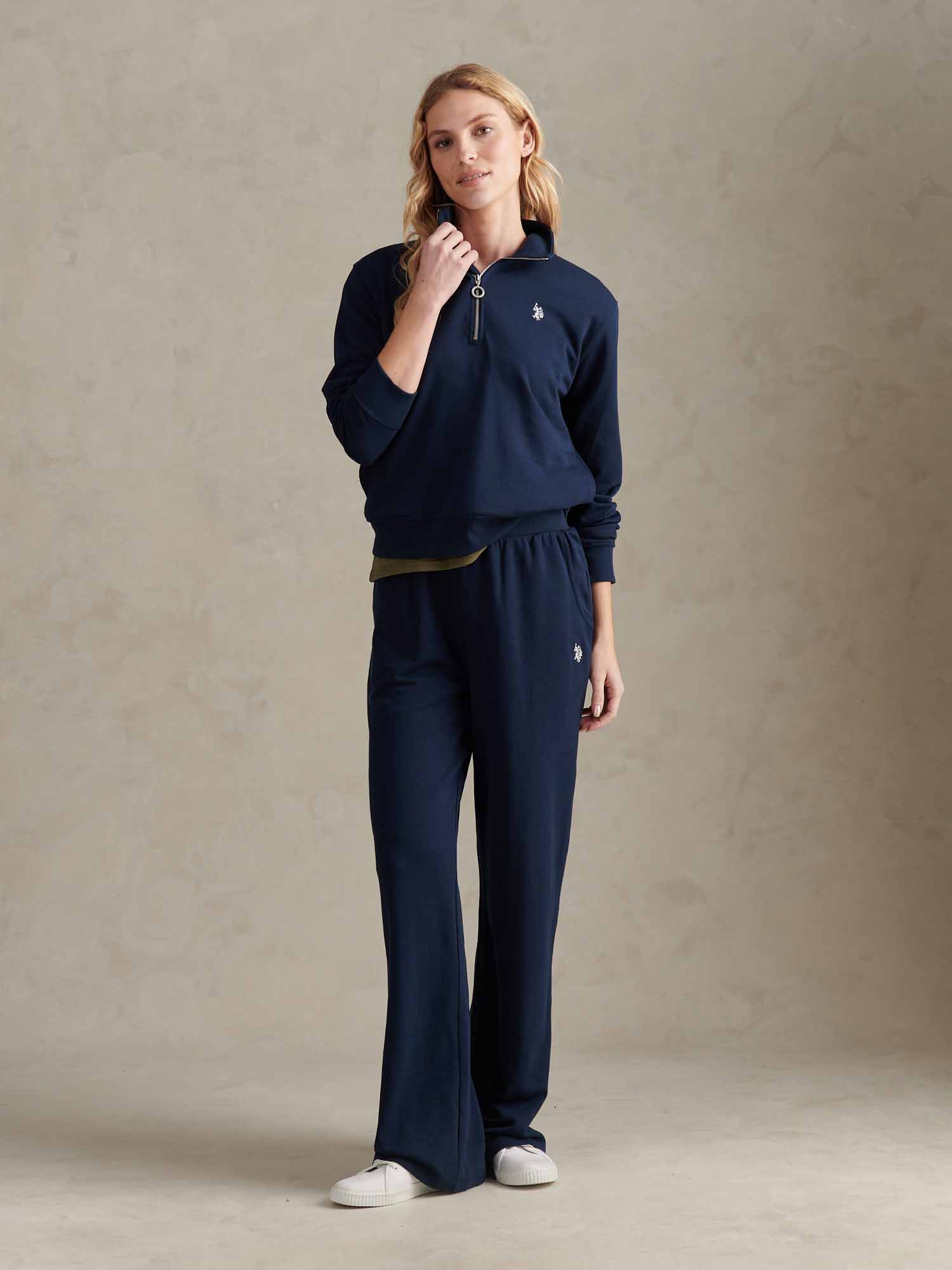 Womens Double Horsemen ¼ Zip Sweat in Navy Iris - Image 5