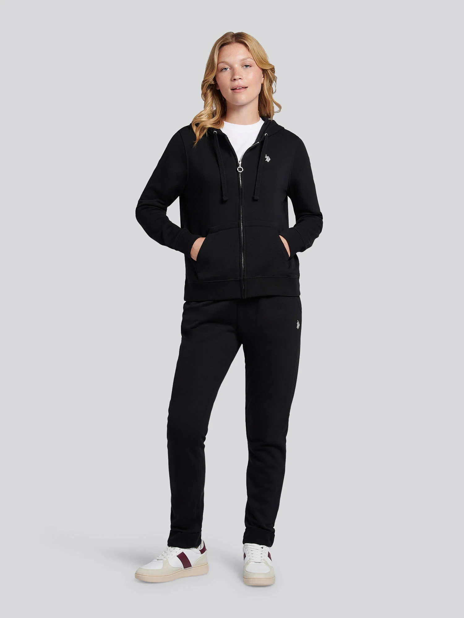Womens Double Horsemen Zip Through Sweatshirt in Black - Image 3