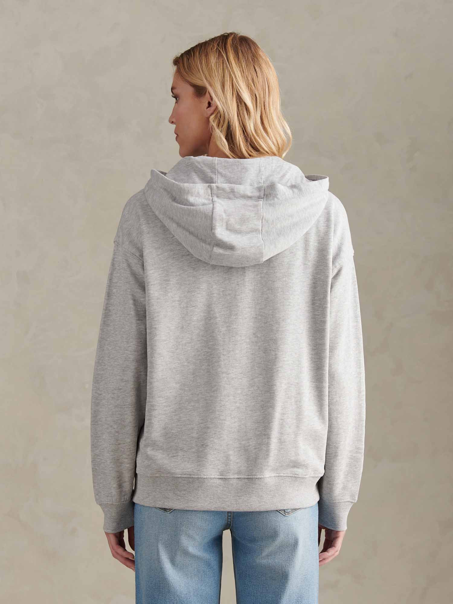 Womens Double Horsemen Zip Through Sweatshirt in Pearl Grey Marl - Image 4