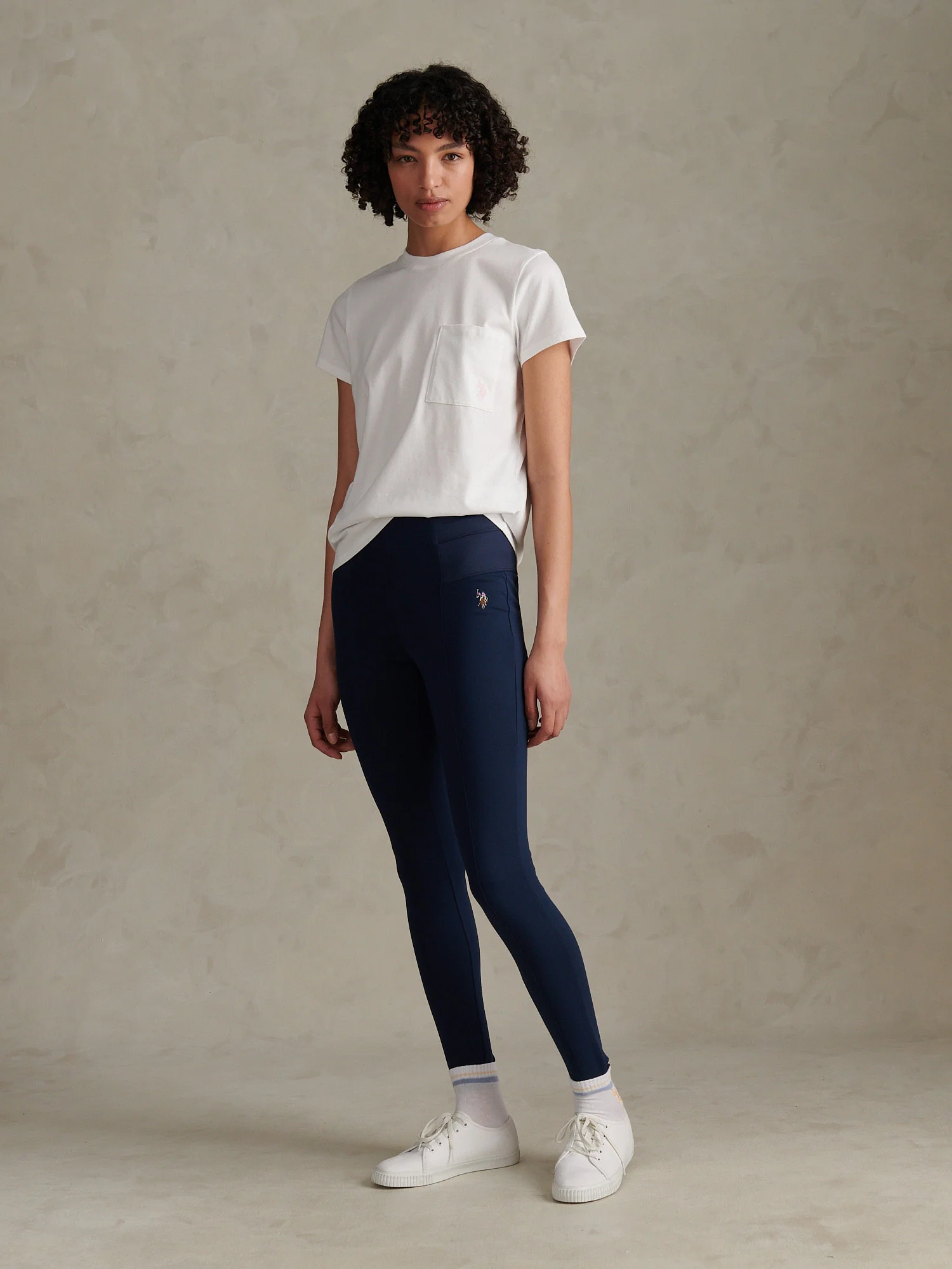 Womens Elastic Waistband Legging Navy Iris - Image 3