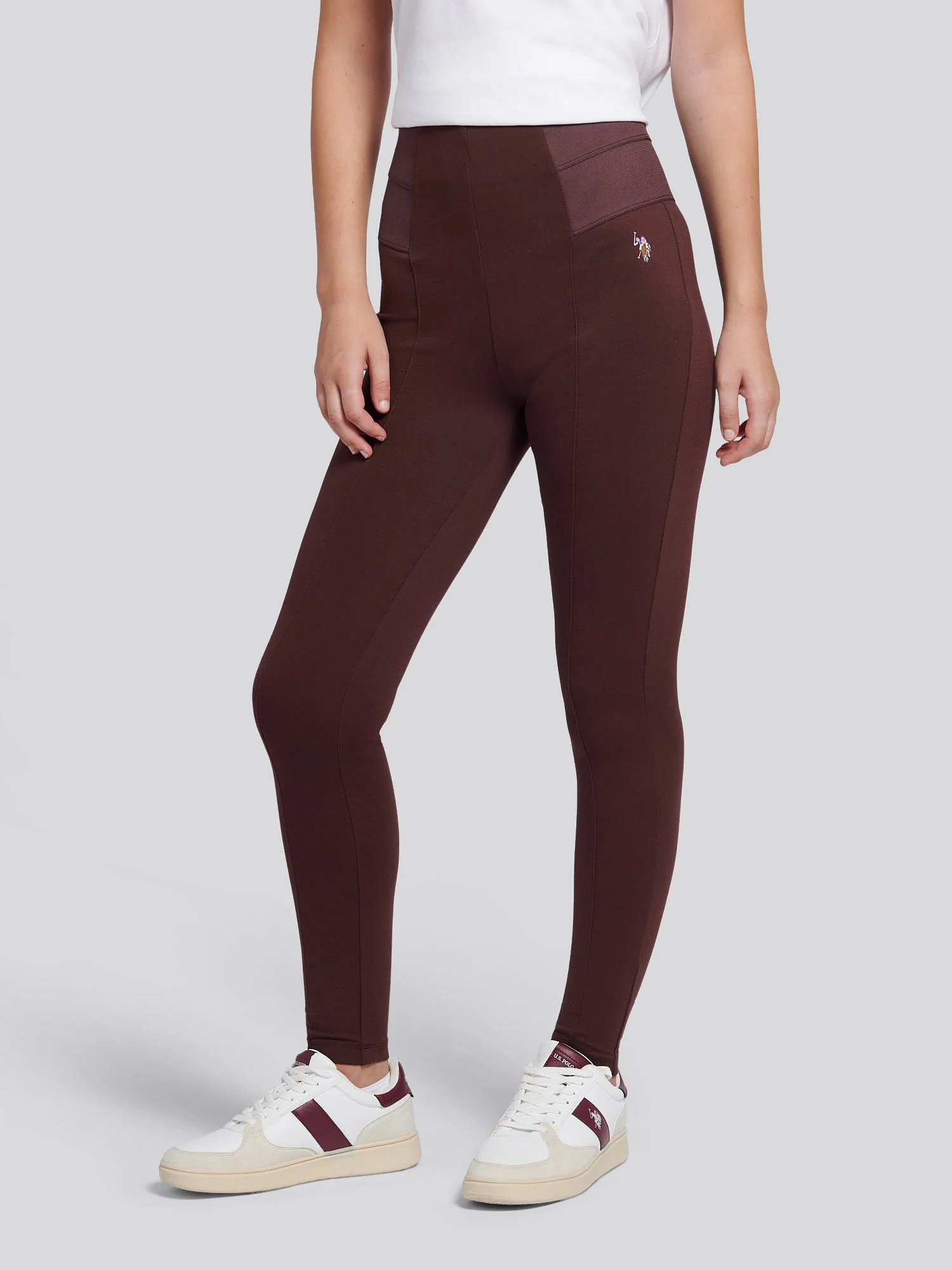 Womens Elastic Waistband Legging Puce