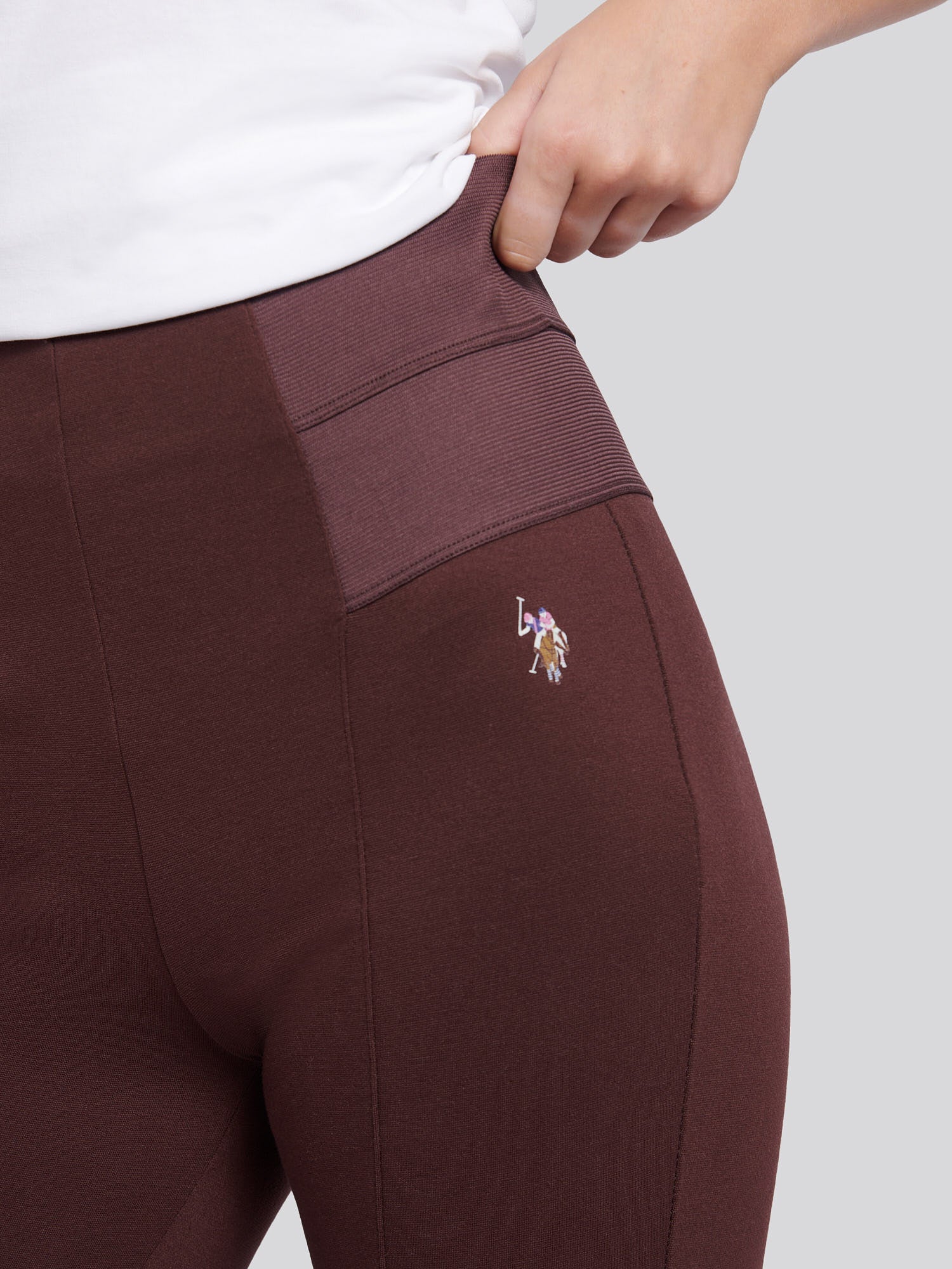 Womens Elastic Waistband Legging Puce - Image 2
