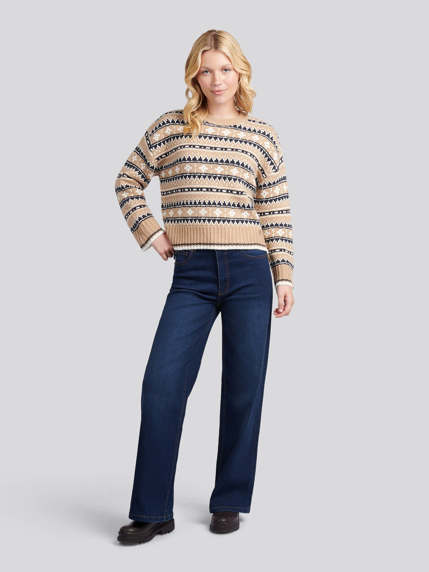 Womens Fair Isle Stripe Jumper in Natural - Image 3