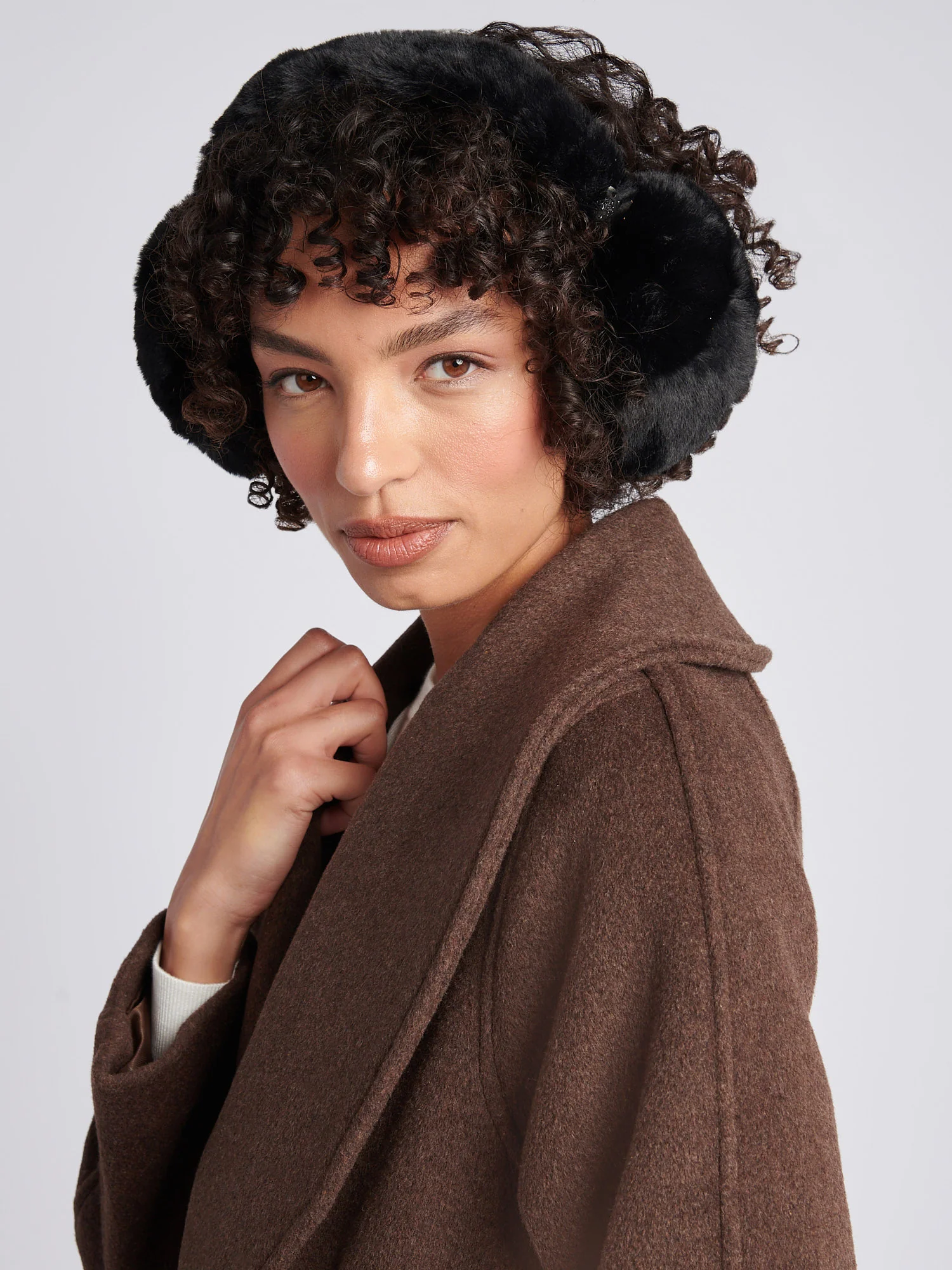 Womens Faux Fur Earmuffs in Black - Image 2