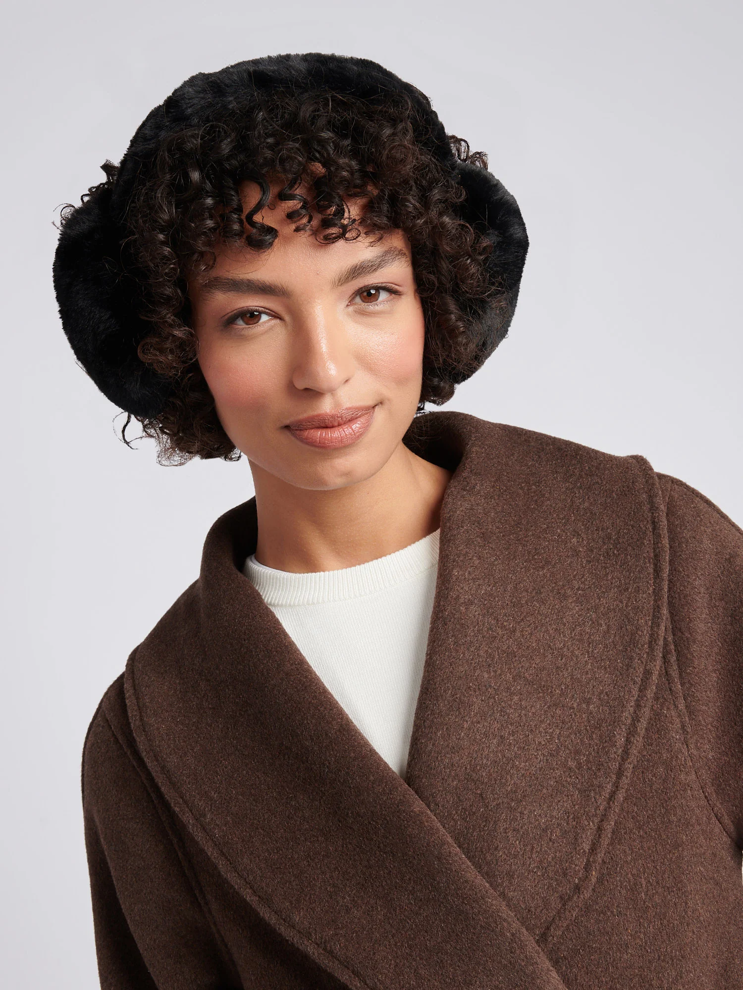 Womens Faux Fur Earmuffs in Black - Image 3