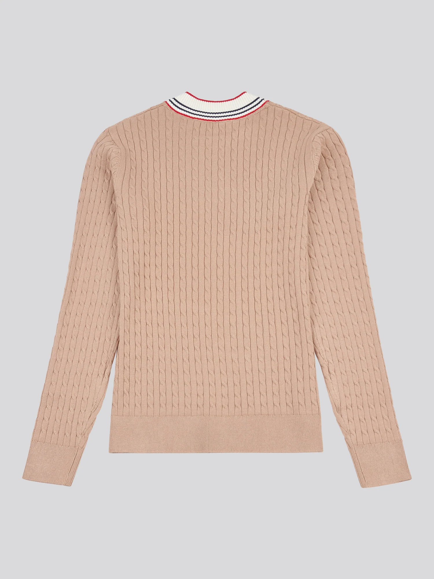 Womens Fine Cable Contrast V-Neck Jumper in Natural - Image 6