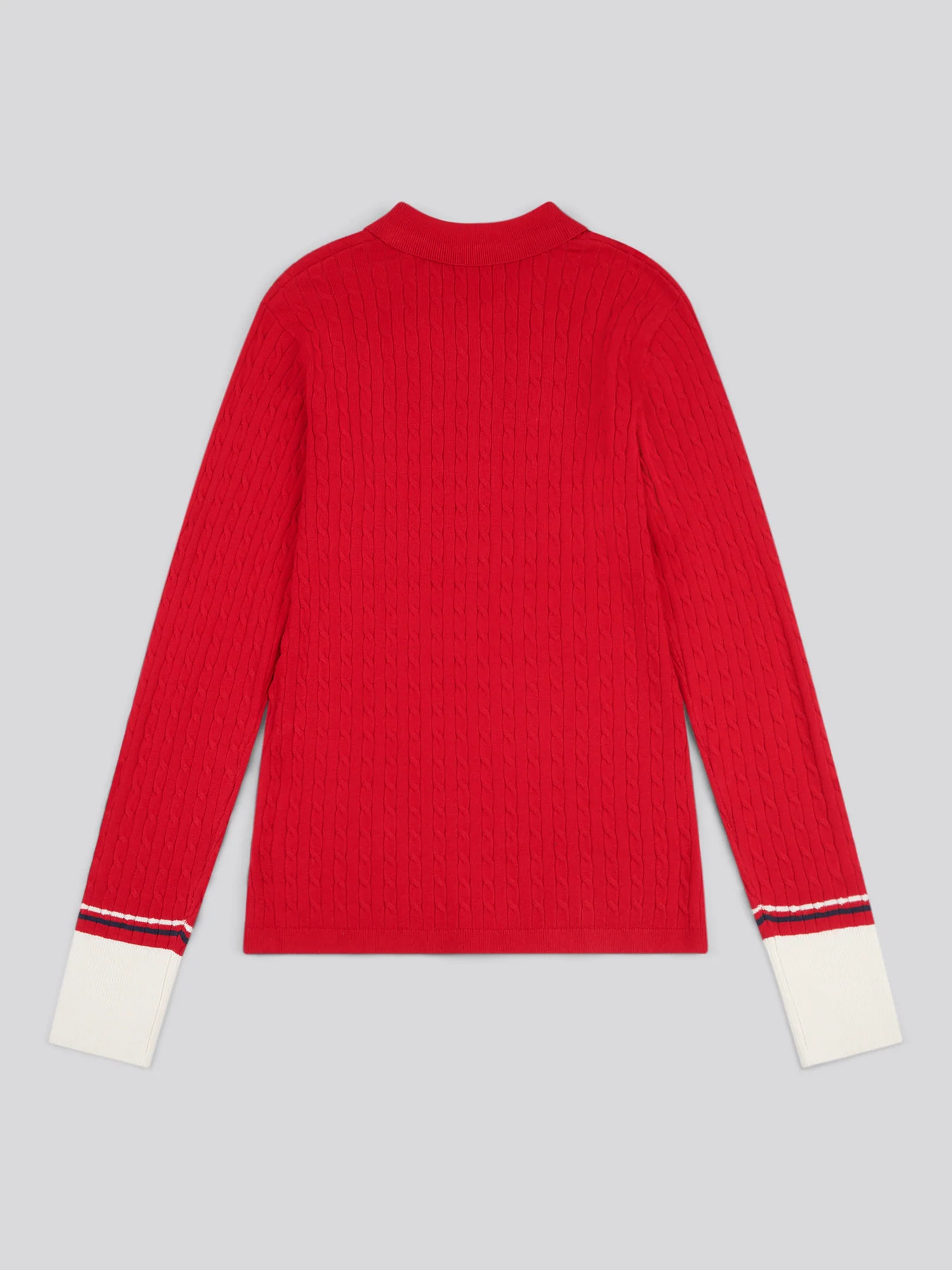 Womens Fine Cable Polo Knit in Jalapeno Red - Image 6