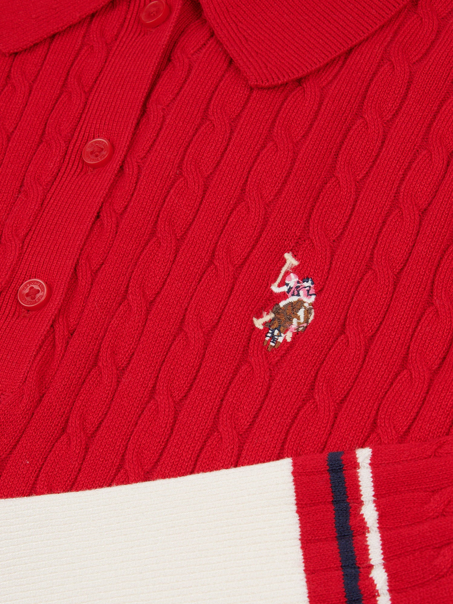 Womens Fine Cable Polo Knit in Jalapeno Red - Image 7