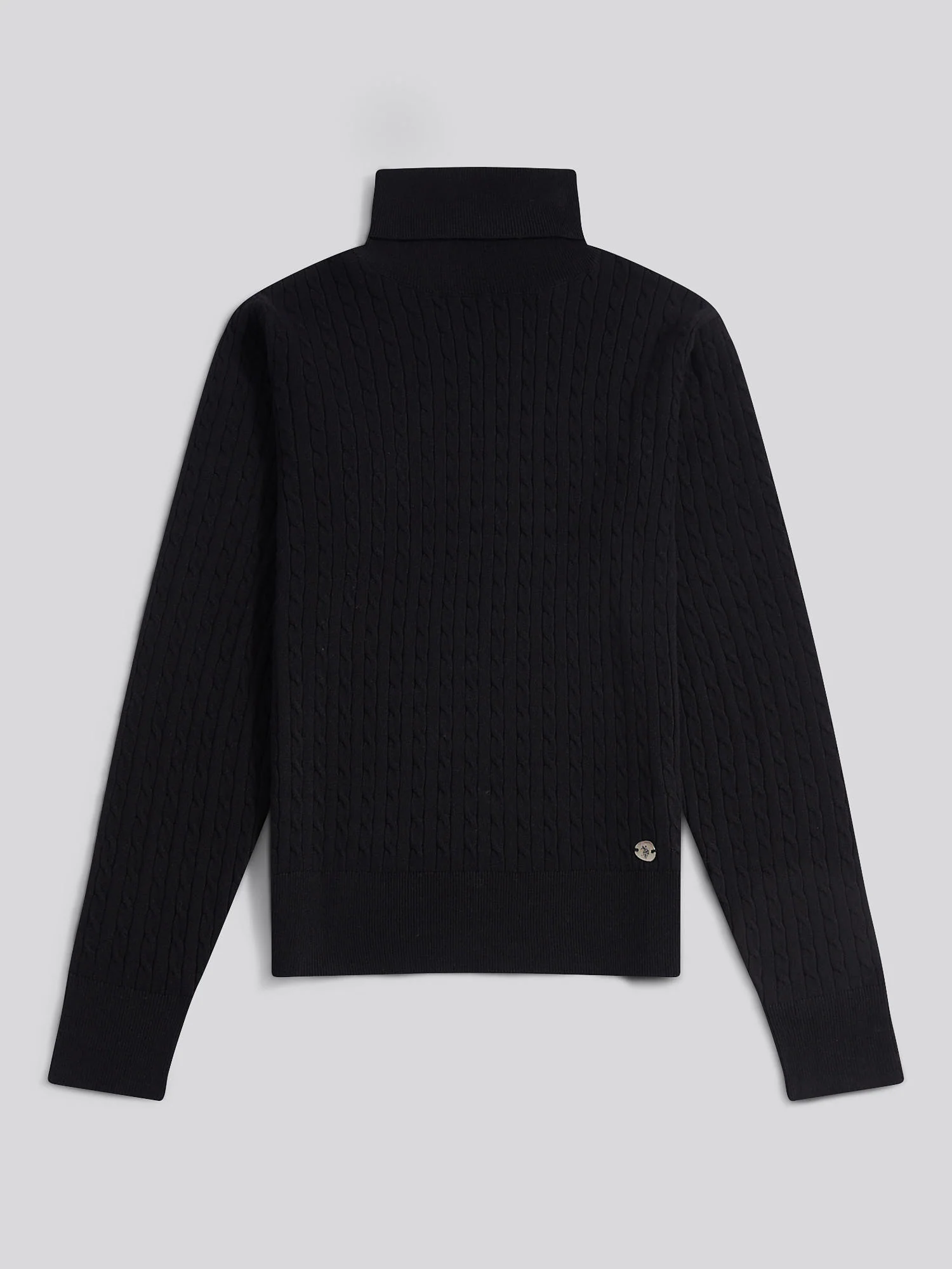 Womens Fine Cable Roll Neck Jumper in Black - Image 6