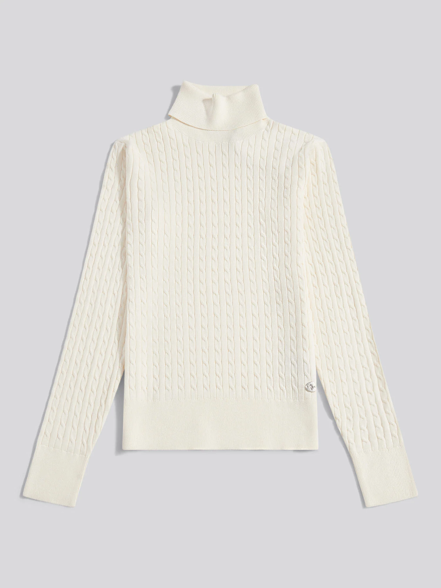 Womens Fine Cable Roll Neck Jumper in Egret - Image 6