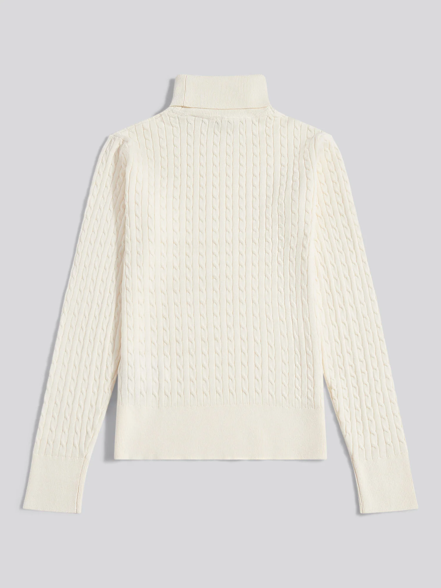 Womens Fine Cable Roll Neck Jumper in Egret - Image 7