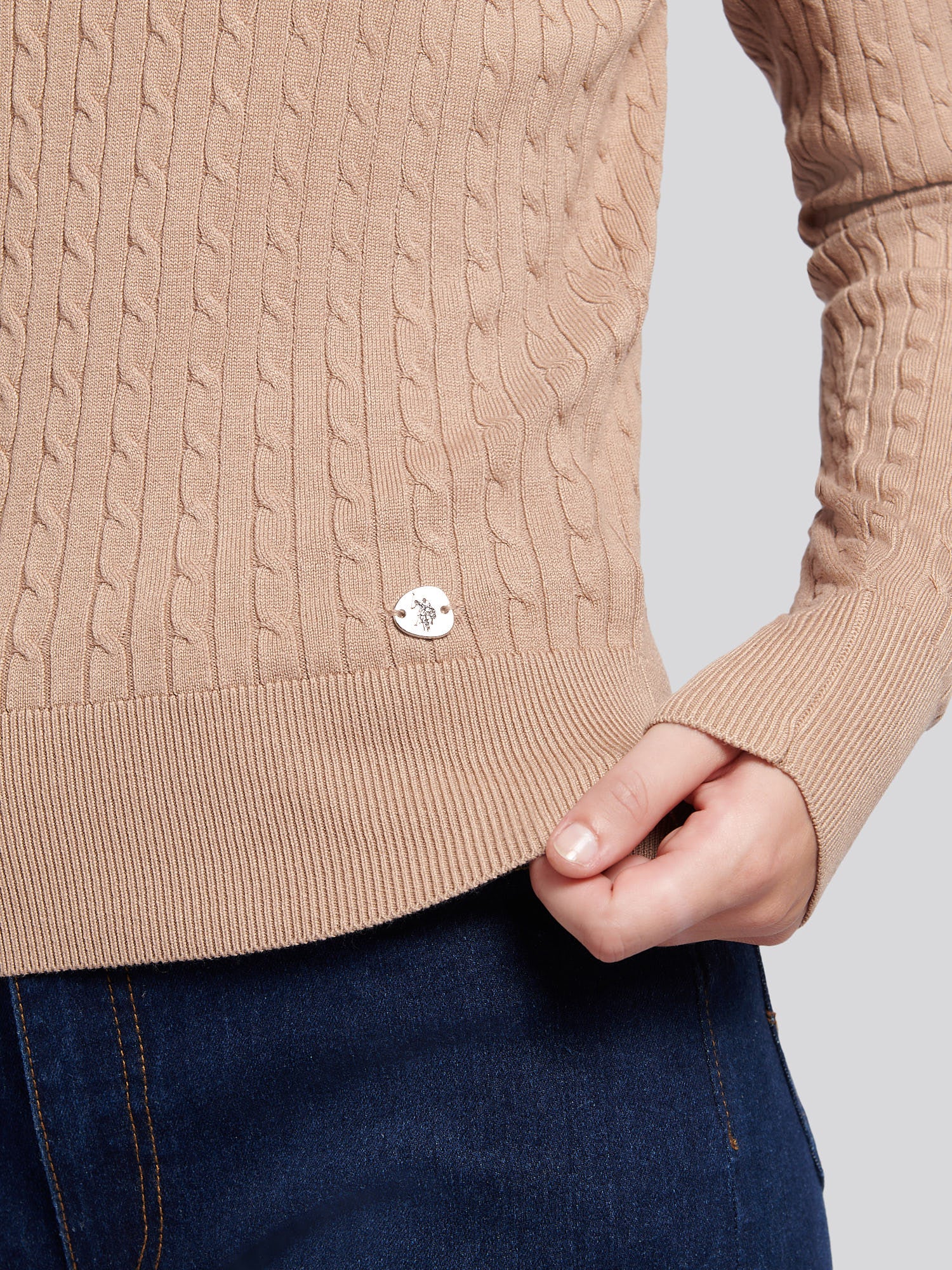 Womens Fine Cable Roll Neck Jumper in Natural - Image 5