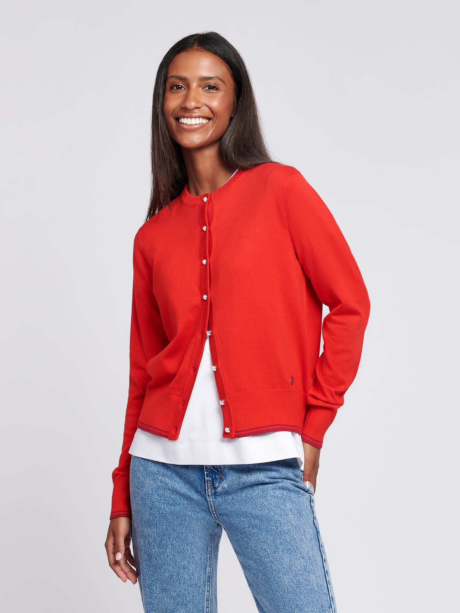 Womens Fine Knit Cardigan in Aura Orange