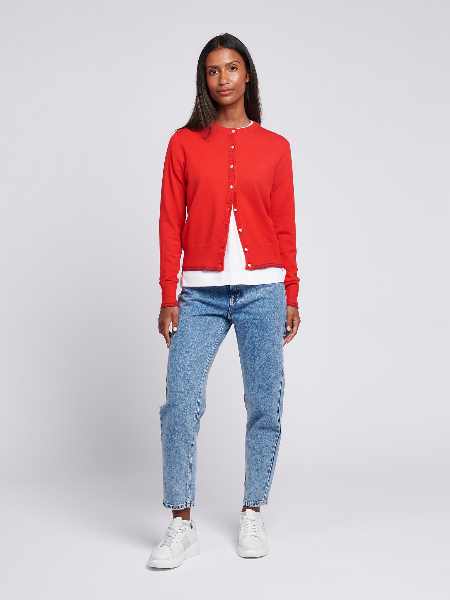 Womens Fine Knit Cardigan in Aura Orange - Image 3