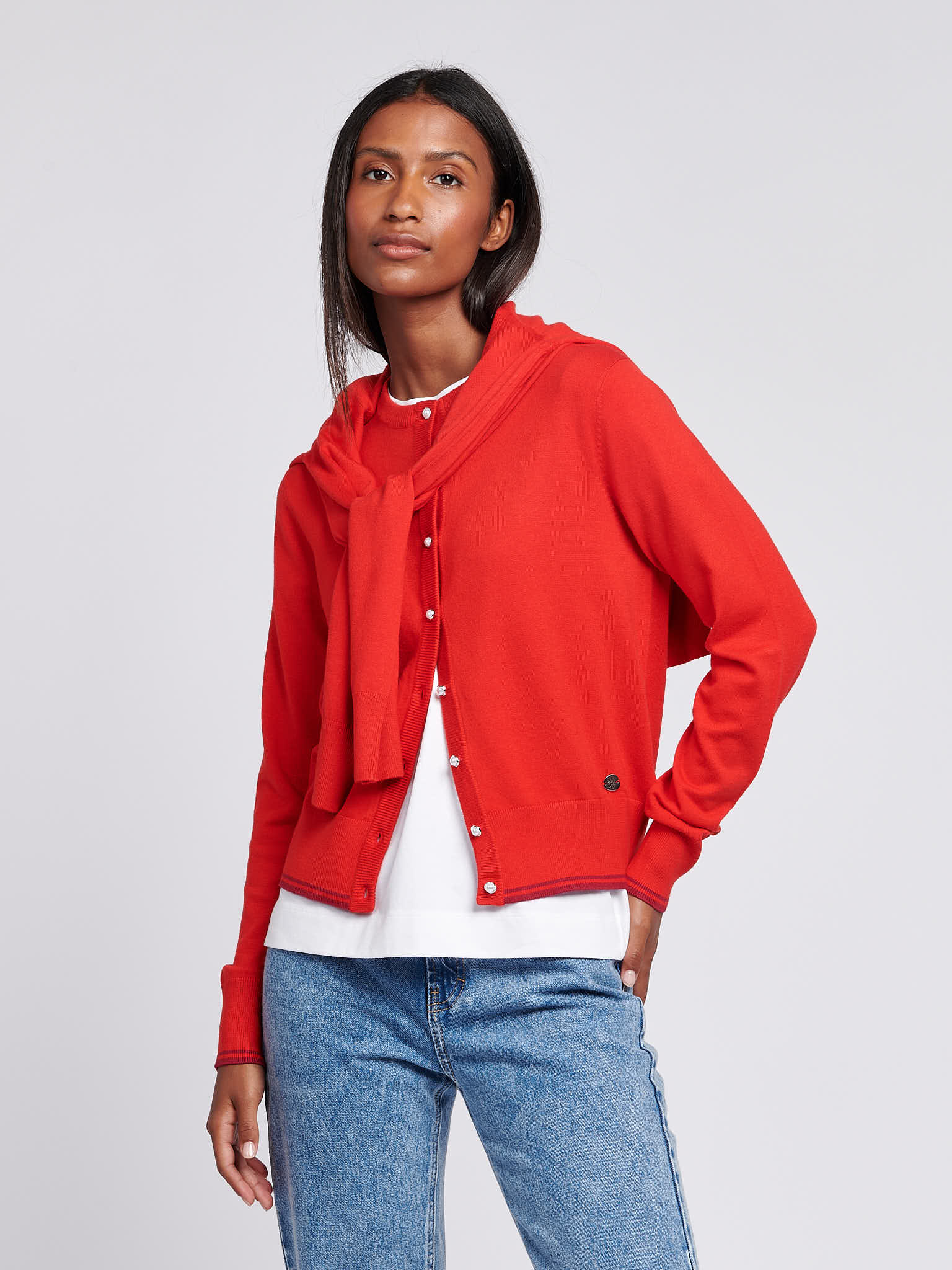 Womens Fine Knit Cardigan in Aura Orange - Image 6