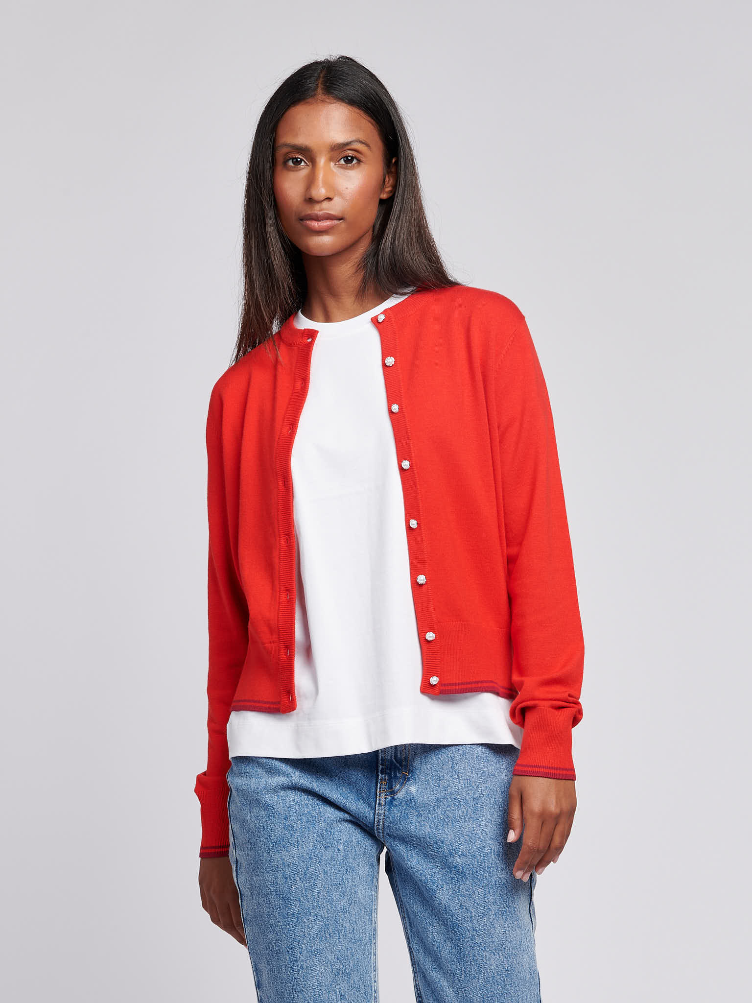 Womens Fine Knit Cardigan in Aura Orange - Image 7
