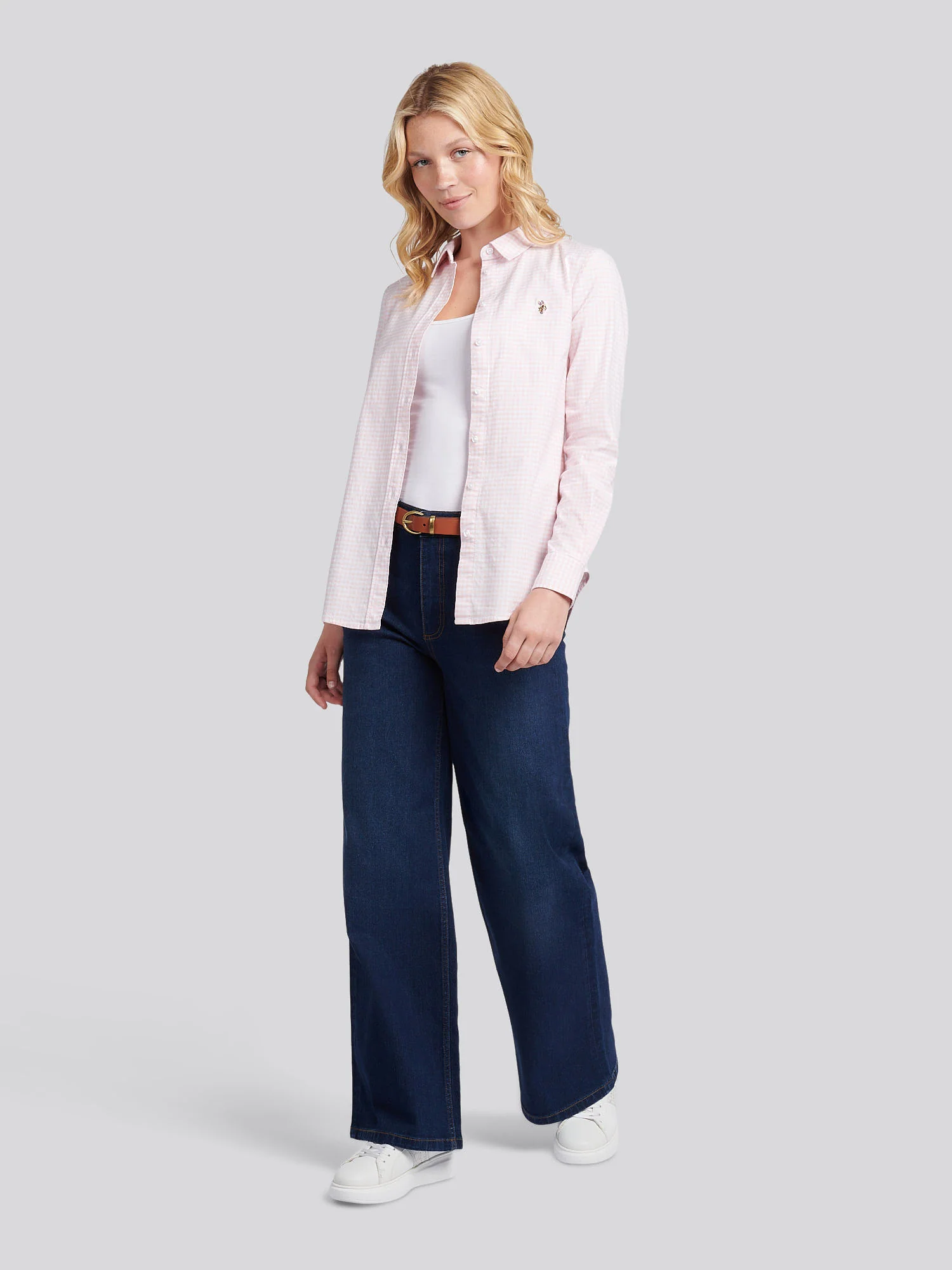 Womens Gingham Classic Fit Shirt in Crystal Rose - Image 3