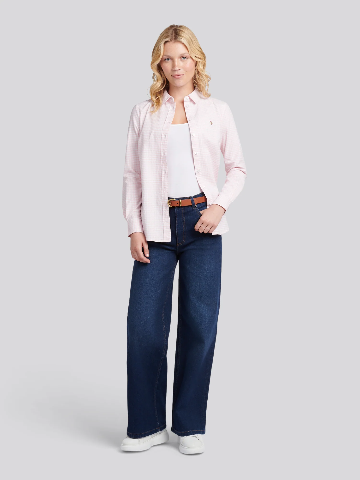 Womens Gingham Classic Fit Shirt in Crystal Rose - Image 6