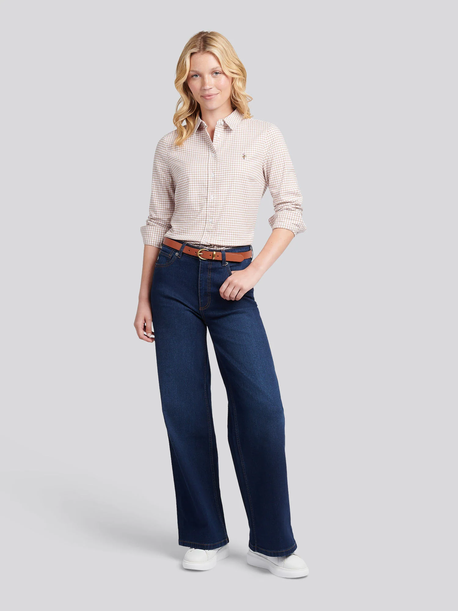 Womens Gingham Classic Fit Shirt in Natural - Image 3