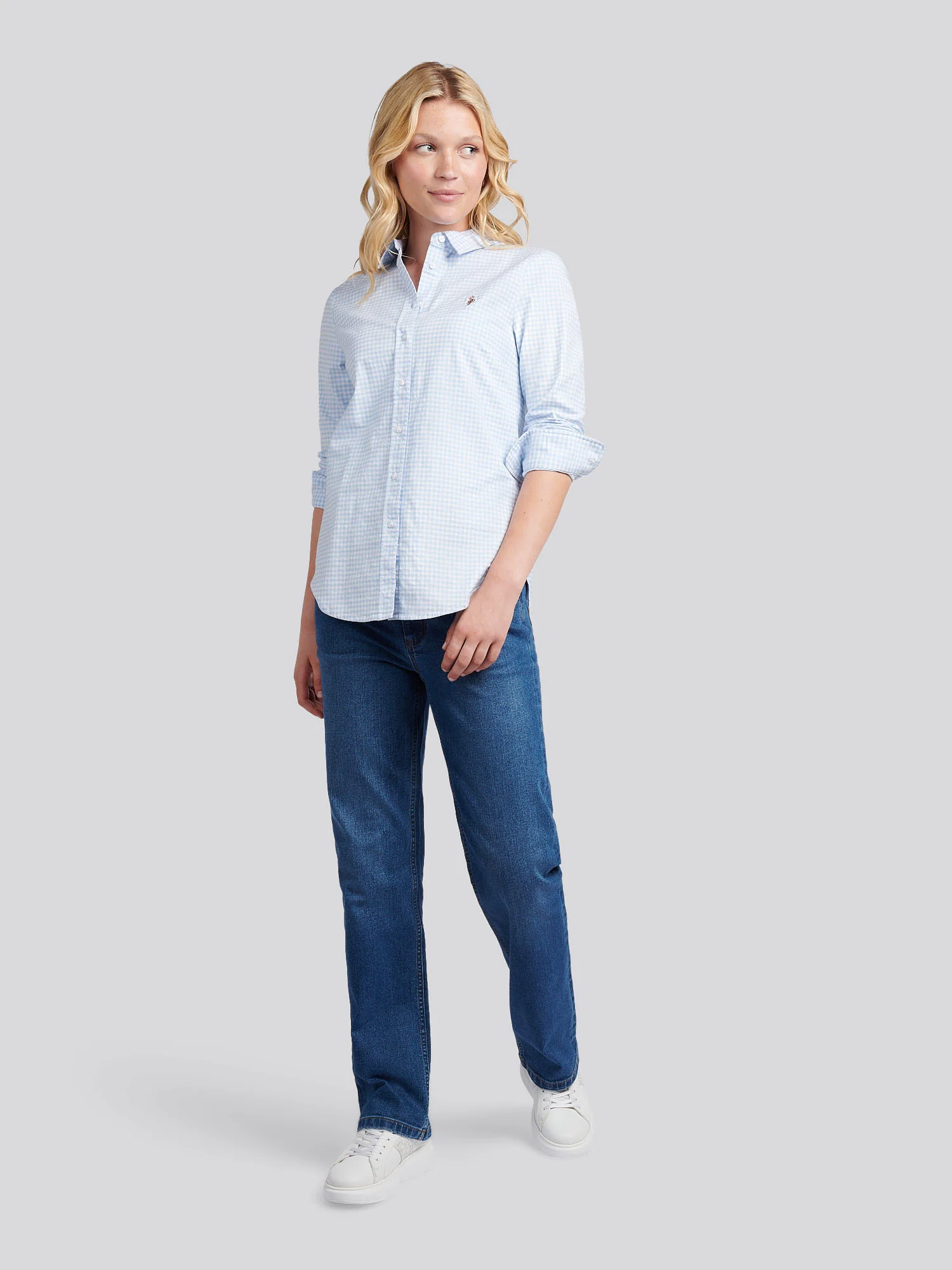 Womens Gingham Classic Fit Shirt in Windsurfer - Image 3