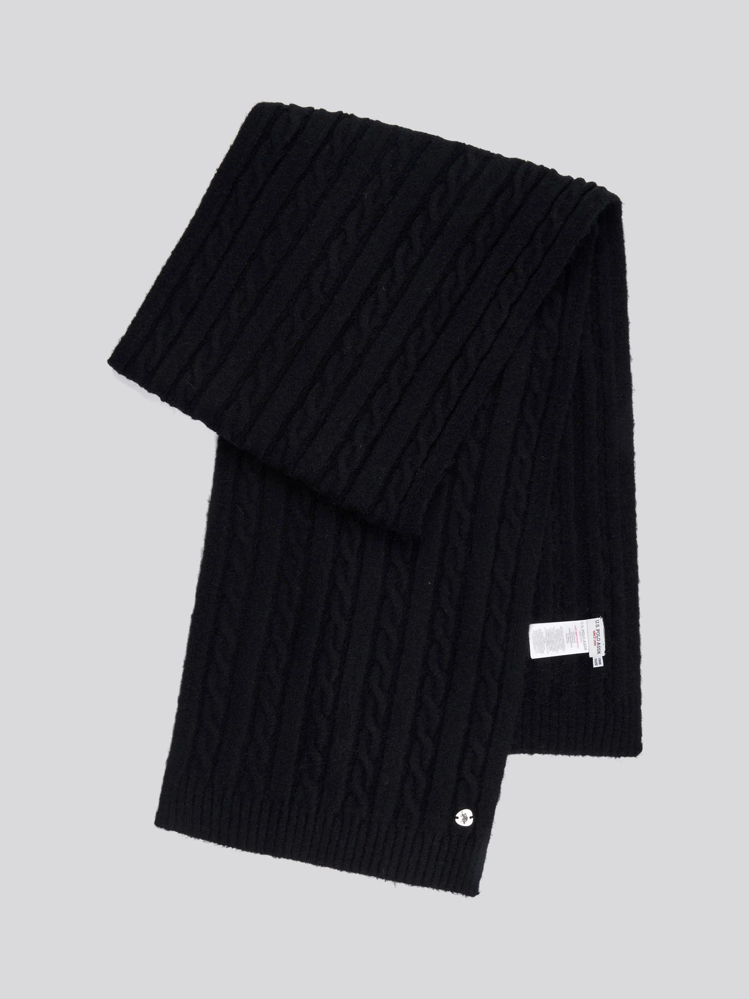Womens Hanging Signature Cable Knit Scarf in Black - Image 2